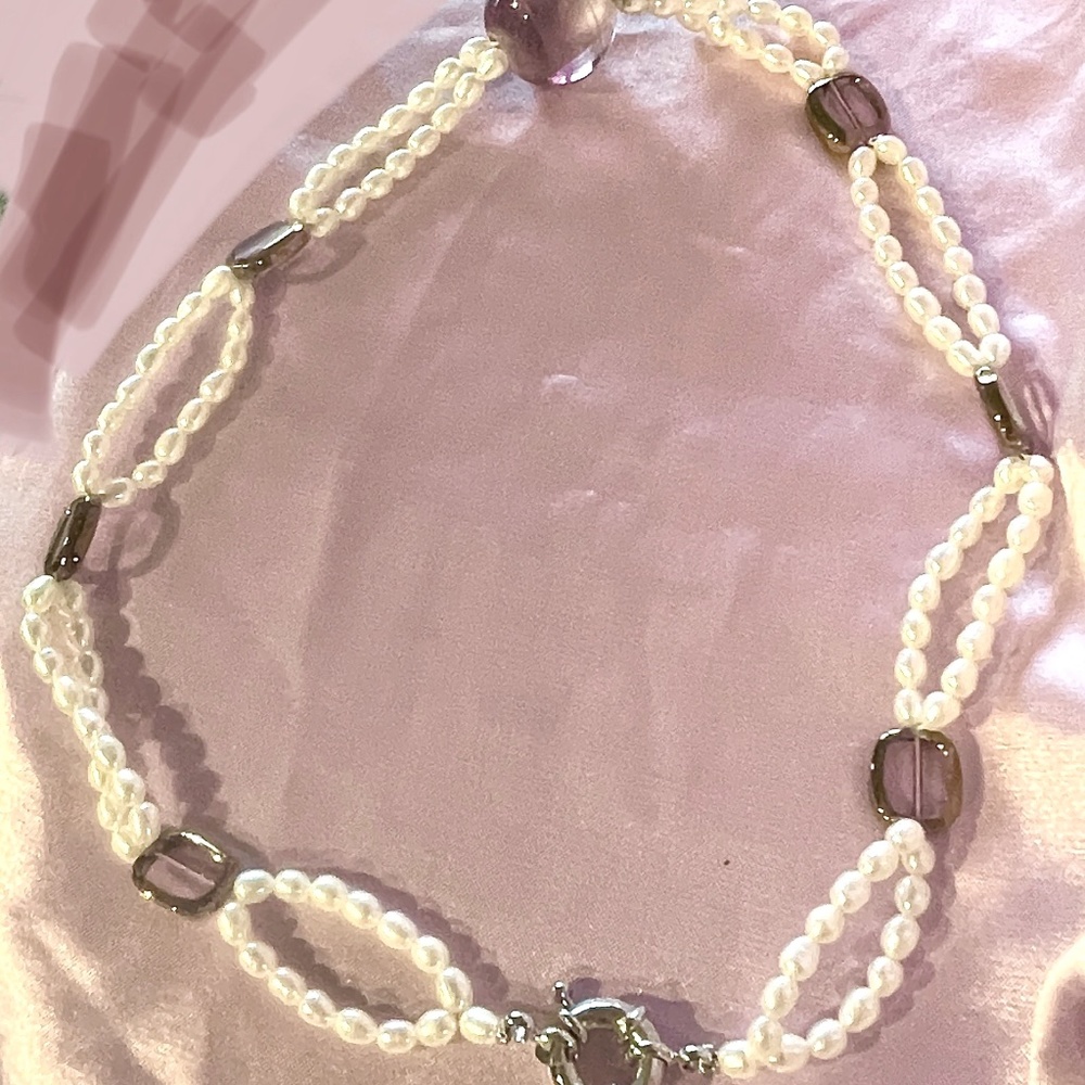 White Freshwater Pearls & Lavender Glass Necklace
